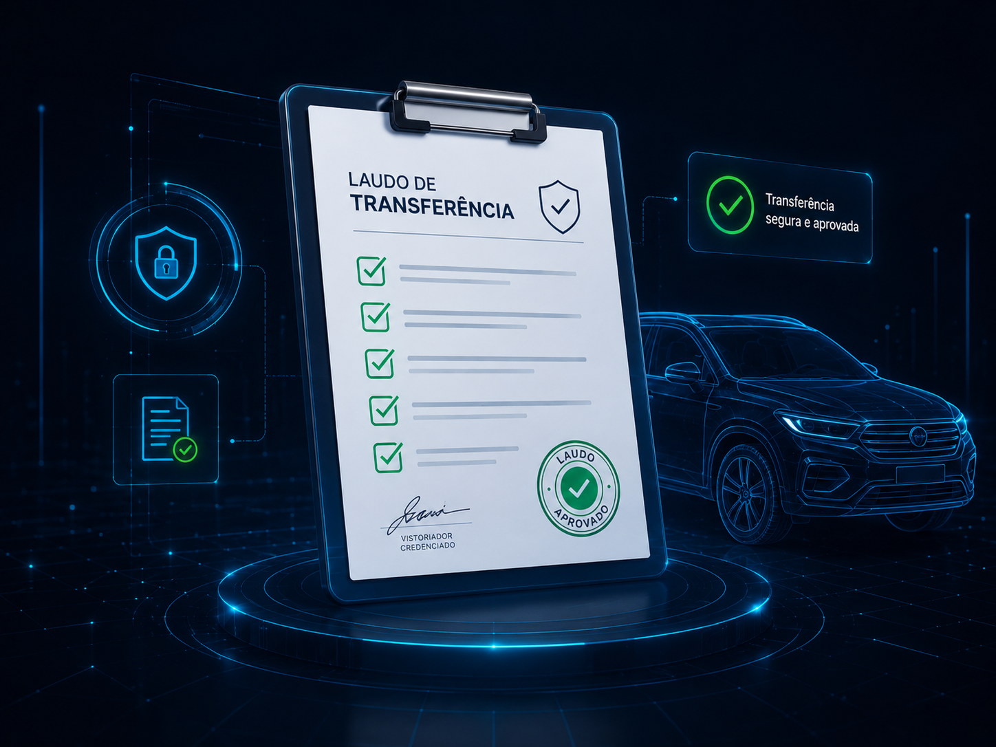 Laudo de transferência aprovado digitalmente com checklist técnico